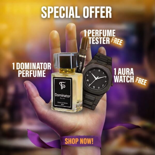 Dominator Combo Deal – Perfume + Tester + Aura Watch